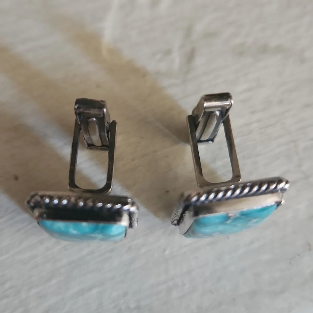 Rare NWOT Native American Handmade Whitewater Turquoise Men's Cufflinks 💙🖤🎁